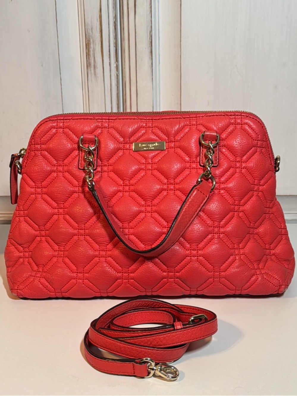 Title:

Kate Spade red Leather Boston Quilted Satchel